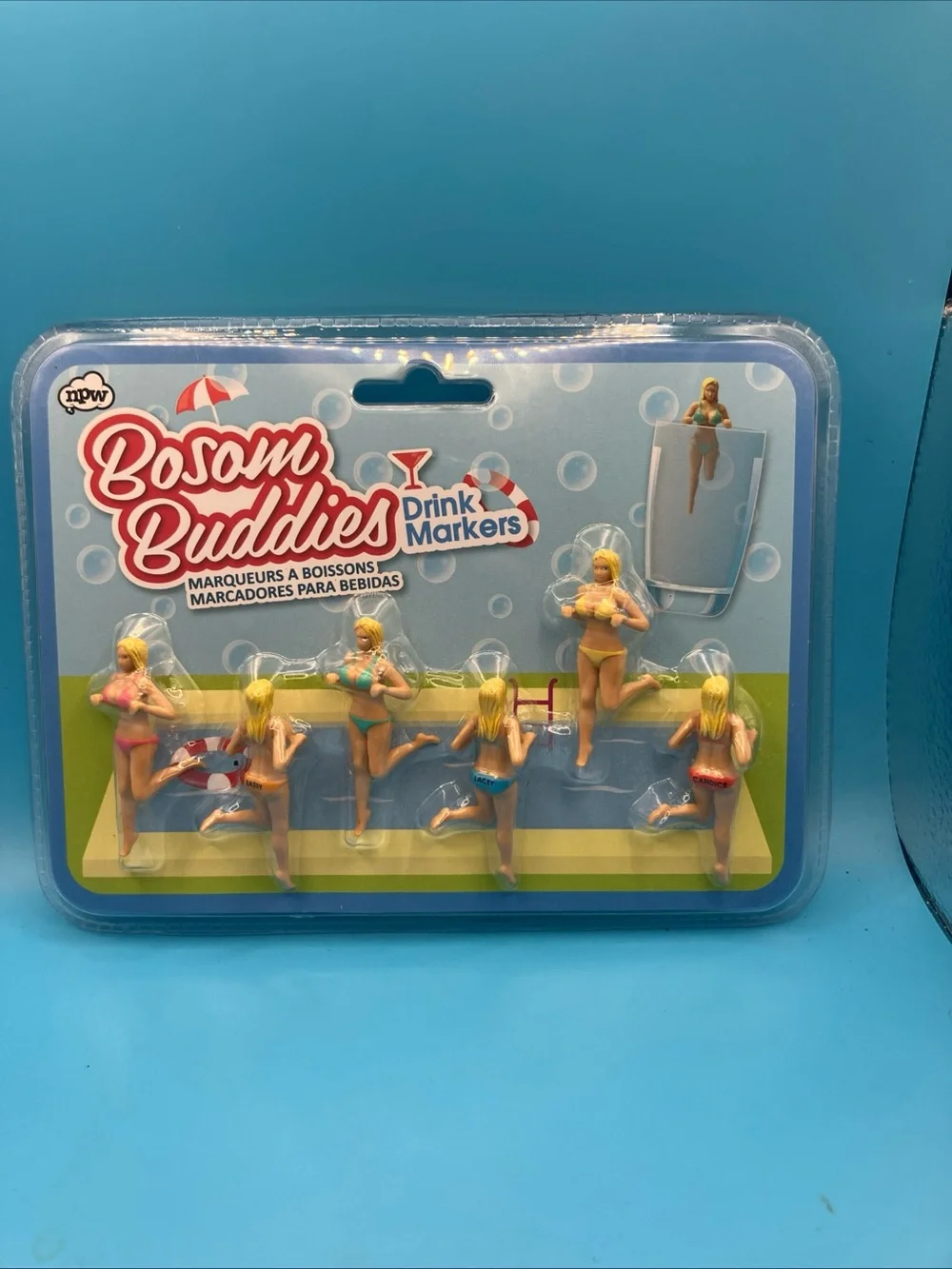 Bosom Buddies Cocktail Wine Glass Drink Markers 6pc NPW London Pool Barware NEW